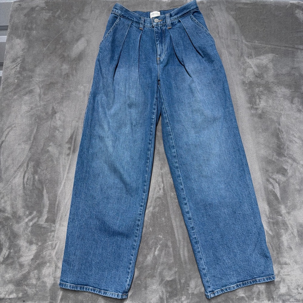 Alice + Olivia Kate Deep Pleat Jeans Women 26 Blue Wide Leg High Rise Minimalist